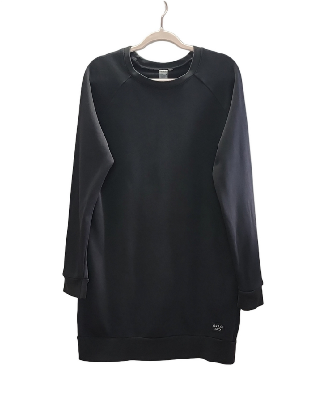 ORAKI Black crew neck loose fit cozy baggy sweatshirt dress
